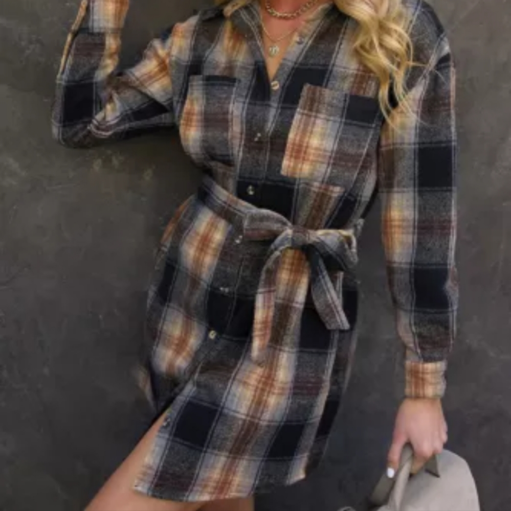 1  L left❤New plaid shirt dress - Picture 12 of 17